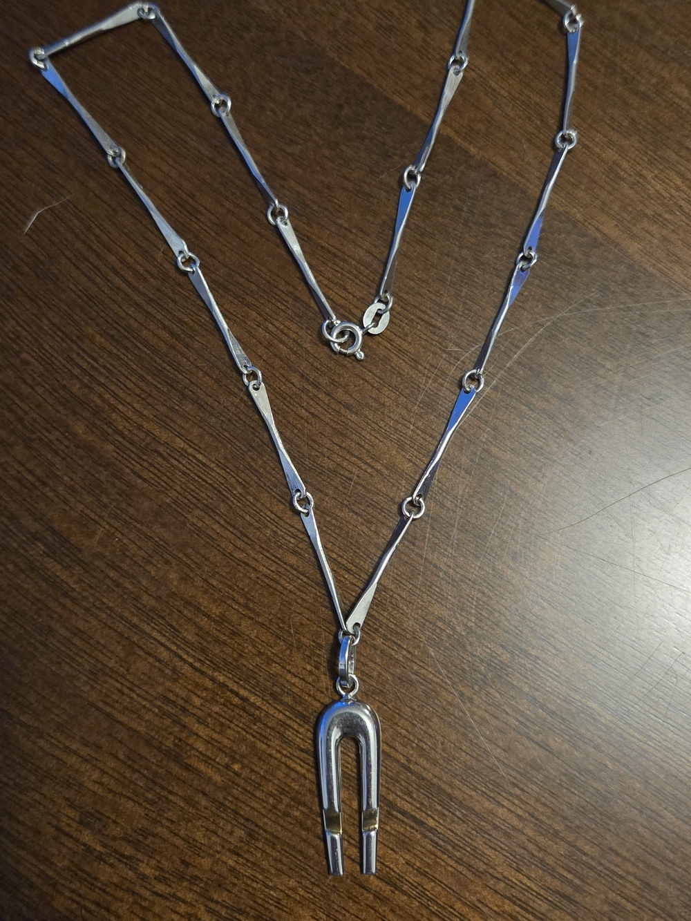 Lapponia Silver-Tone Horseshoe Pendant Necklace with Link Chain